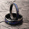 Unisex Tungsten Steel Couple Rings With Black Electroplated Finish And Blue Opal Inlay Minimalist Geometric Jewelry