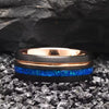 Unisex Tungsten Steel Curved Ring With Sandtextured Surface Twotone Black And Rose Finish And Blue Opal Detail