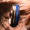 Unisex Tungsten Steel Curved Ring With Sandtextured Surface Twotone Black And Rose Finish And Blue Opal Detail