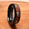 Unisex Tungsten Steel Ring With Black Finish Red Opal Inlay And Gold Foil Detail Geometric Minimalist Electroplated Design