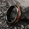 Unisex Tungsten Steel Ring With Black Finish Red Opal Inlay And Gold Foil Detail Geometric Minimalist Electroplated Design