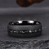 Unisex Tungsten Steel Ring With Black Meteorite Inlay Arc Sandblasted Finish Geometric Minimalist Electroplated Design