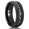 Unisex Tungsten Steel Ring With Black Meteorite Inlay Arc Sandblasted Finish Geometric Minimalist Electroplated Design