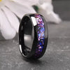 Unisex Tungsten Steel Ring With Electroplated Black Finish Purple Crystal Inlay And Geometric Minimalist Design
