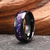Unisex Tungsten Steel Ring With Electroplated Black Finish Purple Crystal Inlay And Geometric Minimalist Design