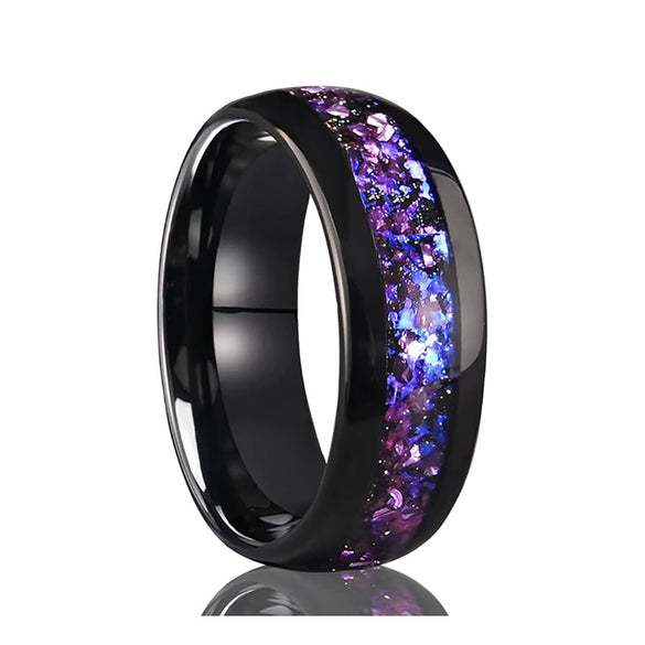 Unisex Tungsten Steel Ring With Electroplated Black Finish Purple Crystal Inlay And Geometric Minimalist Design