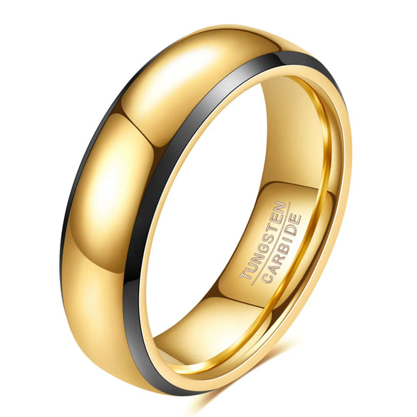 Unisex Tungsten Steel Ring With Geometric Design And Black And Gold Electroplated Finish Fashion Jewelry