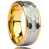 Unisex Tungsten Steel Ring With Handmade Hammered Finish Frosted Hexagonal Pattern And Real Gold Plating Geometric Light Luxury Jewelry