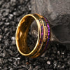 Unisex Tungsten Steel Ring With 18K Gold Electroplated Finish And Hand Inlaid Opal Gold Foil Minimalist Geometric Design