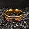 Unisex Tungsten Steel Ring With 18K Gold Electroplated Finish And Hand Inlaid Opal Gold Foil Minimalist Geometric Design