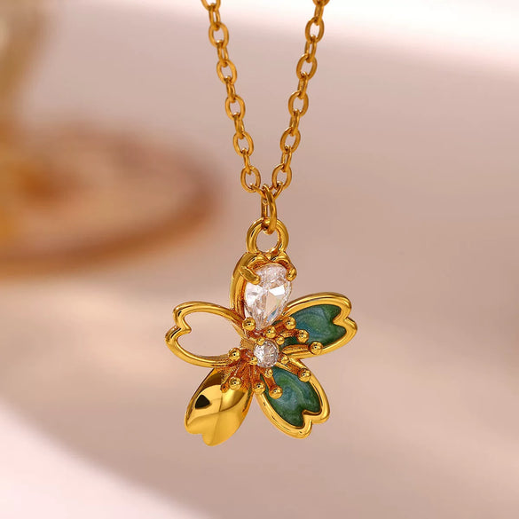 Unisex Ushaped Copper Pendant Necklace With Zircon Inlay And Goldplated Finish Regular Chain Jewelry