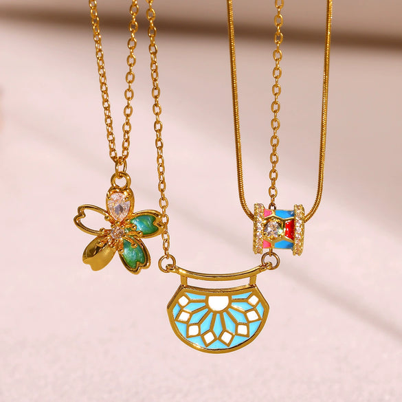 Unisex Ushaped Copper Pendant Necklace With Zircon Inlay And Goldplated Finish Regular Chain Jewelry