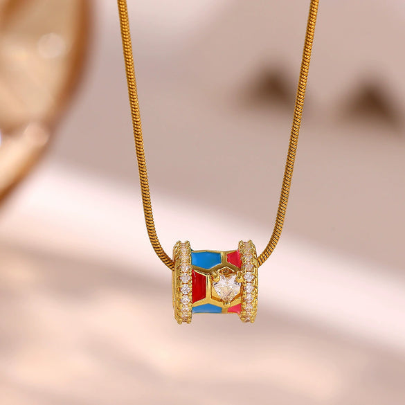 Unisex Ushaped Copper Pendant Necklace With Zircon Inlay And Goldplated Finish Regular Chain Jewelry