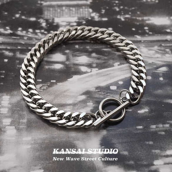 Unisex Ushaped Cuban Link Chain Bracelet In Polished Titanium Steel With Chunky Hiphop Style Jewelry Design
