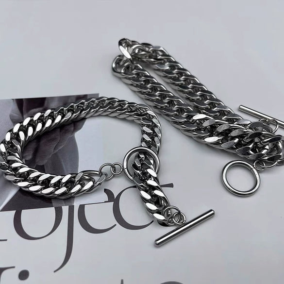Unisex Ushaped Cuban Link Chain Bracelet In Polished Titanium Steel With Chunky Hiphop Style Jewelry Design