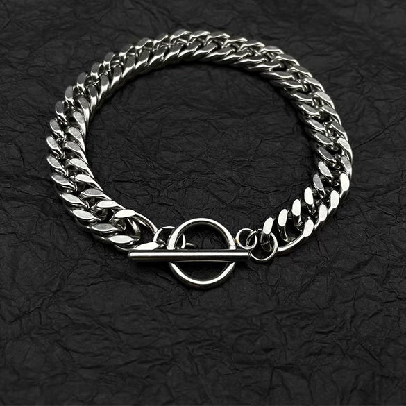 Unisex Ushaped Cuban Link Chain Bracelet In Polished Titanium Steel With Chunky Hiphop Style Jewelry Design