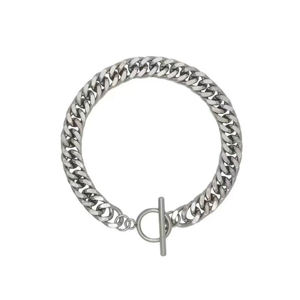 Unisex Ushaped Cuban Link Chain Bracelet In Polished Titanium Steel With Chunky Hiphop Style Jewelry Design