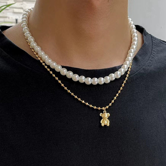 Unisex Vintage Pearl U Shaped Necklace