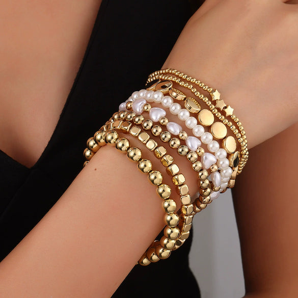Unisex Women's Multilayer Handmade Copper Beads And Imitation Pearl Geometric Style Bracelet