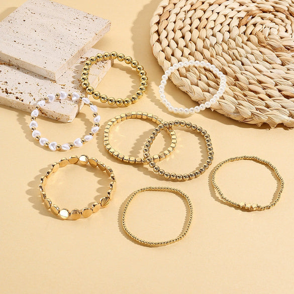 Unisex Women's Multilayer Handmade Copper Beads And Imitation Pearl Geometric Style Bracelet
