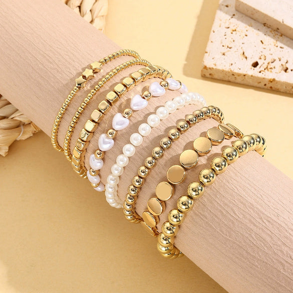 Unisex Women's Multilayer Handmade Copper Beads And Imitation Pearl Geometric Style Bracelet