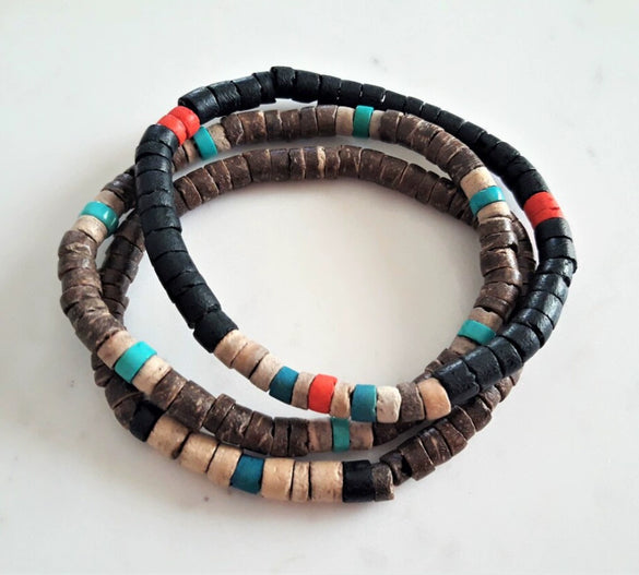 Unisex Wooden Geometric Handmade Beaded Bracelet Set