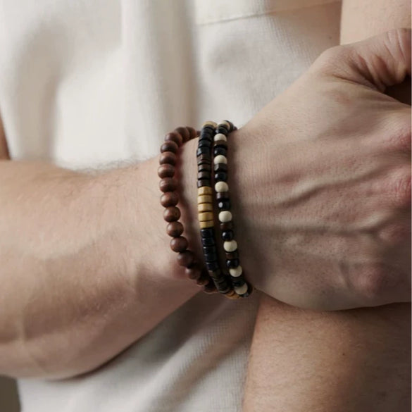 Unisex Wooden Geometric Handmade Beaded Bracelet Set