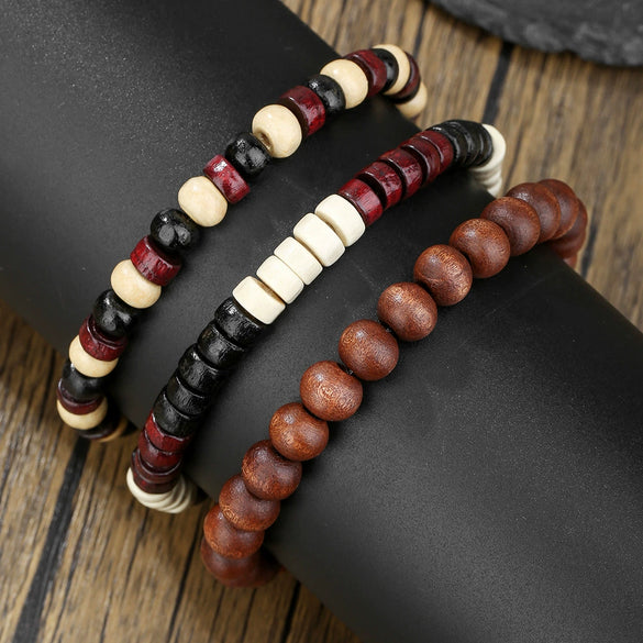 Unisex Wooden Geometric Handmade Beaded Bracelet Set