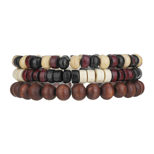 Unisex Wooden Geometric Handmade Beaded Bracelet Set