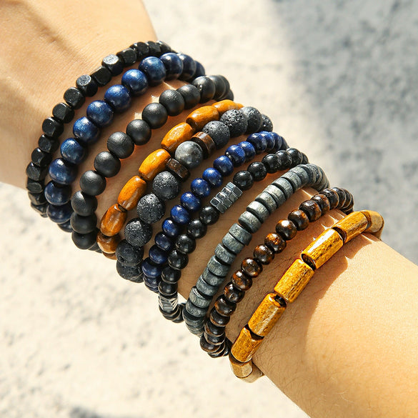 Unisex Wooden Geometric Handmade Beaded Bracelet Set