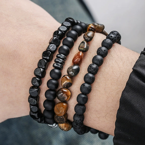 Unisex Wooden Geometric Handmade Beaded Bracelet Set