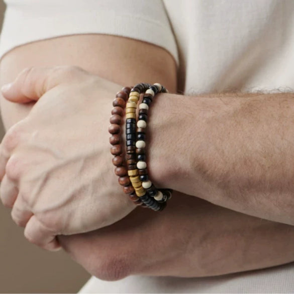 Unisex Wooden Geometric Handmade Beaded Bracelet Set