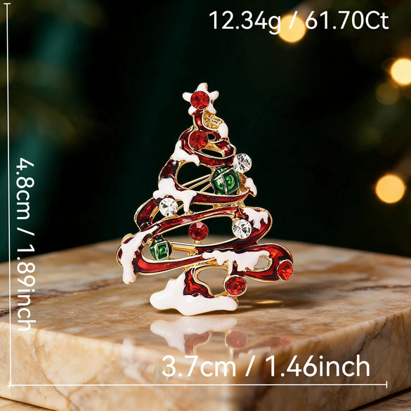 Unisex Zinc Alloy Christmas Tree Brooch With Enamel Rhinestone Accents And Dripping Oil Finish Festive Fashion Accessory