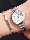 Universal Casual Alloy Case Round Dial Quartz Watch With Steel Band And Ordinary Glass Mirror