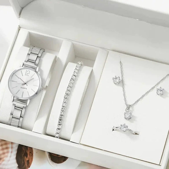 Universal Casual Alloy Case Round Dial Quartz Watch With Steel Band And Ordinary Glass Mirror