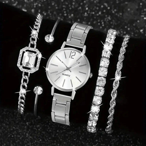 Universal Casual Alloy Case Round Dial Quartz Watch With Steel Band And Ordinary Glass Mirror