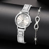 Universal Casual Alloy Case Round Dial Quartz Watch With Steel Band And Ordinary Glass Mirror