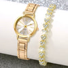 Universal Casual Alloy Case Round Dial Quartz Watch With Steel Band And Ordinary Glass Mirror