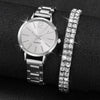 Universal Casual Alloy Case Round Dial Quartz Watch With Steel Band And Ordinary Glass Mirror