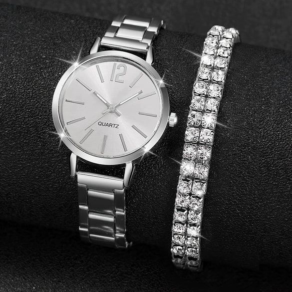 Universal Casual Alloy Case Round Dial Quartz Watch With Steel Band And Ordinary Glass Mirror