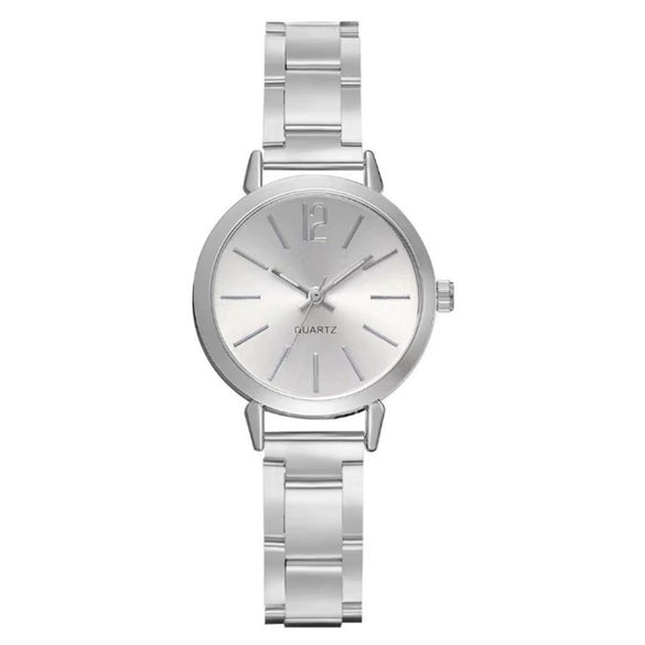 Universal Casual Alloy Case Round Dial Quartz Watch With Steel Band And Ordinary Glass Mirror