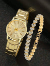 Universal Casual Alloy Case Round Dial Quartz Watch With Steel Band And Ordinary Glass Mirror