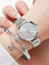 Universal Casual Alloy Case Round Dial Quartz Watch With Steel Band And Ordinary Glass Mirror
