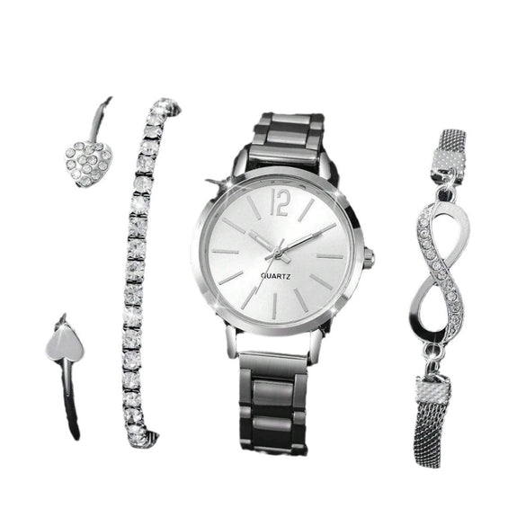 Universal Casual Alloy Case Round Dial Quartz Watch With Steel Band And Ordinary Glass Mirror