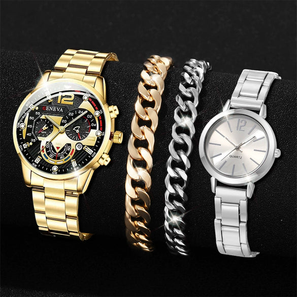 Universal Casual Alloy Case Round Dial Quartz Watch With Steel Band And Ordinary Glass Mirror