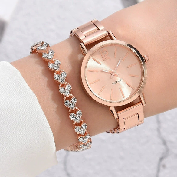 Universal Casual Alloy Case Round Dial Quartz Watch With Steel Band And Ordinary Glass Mirror