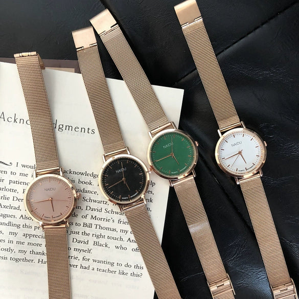 Universal Fashion Casual Simple Allmatch Plastic Case Stainless Steel Belt Round Dial Watch