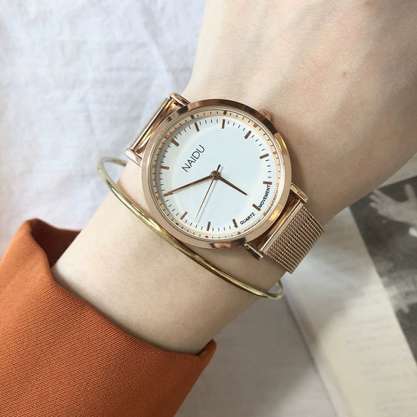 Universal Fashion Casual Simple Allmatch Plastic Case Stainless Steel Belt Round Dial Watch