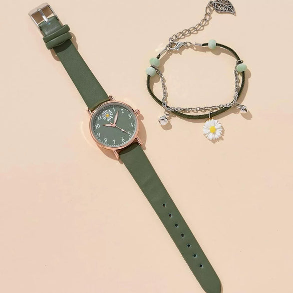 Universal Fashion Watch Set Alloy Case Canvas Strap Round Dial