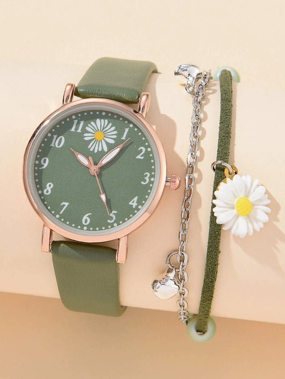 Universal Fashion Watch Set Alloy Case Canvas Strap Round Dial